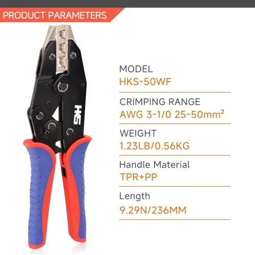 Miniatura 2 de HKS Herramienta de Engaste para Manguitos, Terminales de Virola y Extremo de Cable de Pin - Engastadoras de Cables con Trinquete - AWG 3-1/0