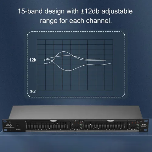 Miniatura 6 de Audio Ecualizador EQ-215 - Ecualizador dual de 15 bandas de 1U, montaje en rack, ecualizador gráfico estéreo de 2 canales, ecualizador estéreo