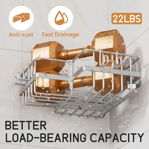 Miniatura 4 de LEVERLOC Organizador de ducha con ventosa adaptable a la esquina, paquete de 2 unidades, estante de ducha esquinero de acero inoxidable a prueba