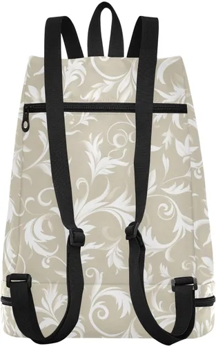 Miniatura 2 de KLL Beige White Elegant Floral Swirls Drawstring soccer bags beach Swimming bag for gym with Wet Dry Compartments bolso para laptop mujer