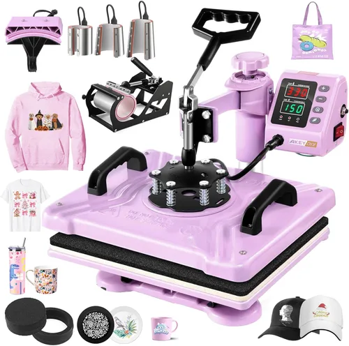 AKEYDIY - Máquina de prensa de calor 8 en 1, máquina profesional de sublimación, 12" x 15", prensa giratoria para impresión de camisas,