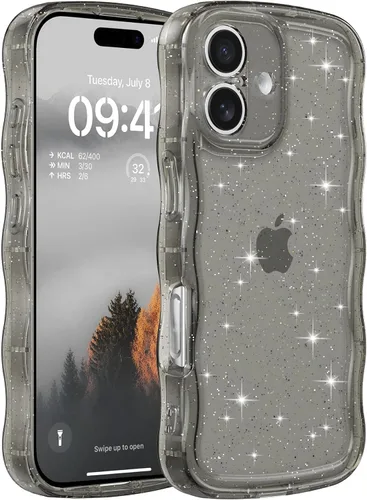 Miniatura 89 de FABSPARK Funda para iPhone 14 Pro Max, bonita funda colorida con láser, retro, exquisita, rizada, borde ondulado, protector estético de TPU suave