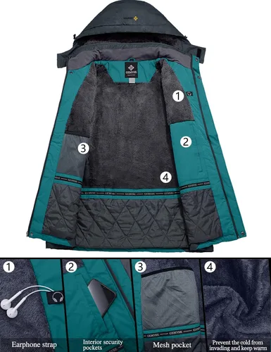 Miniatura 3 de GEMYSE Chaqueta impermeable de esquí para mujer, chaqueta de invierno con capucha, resistente al viento, para mujer