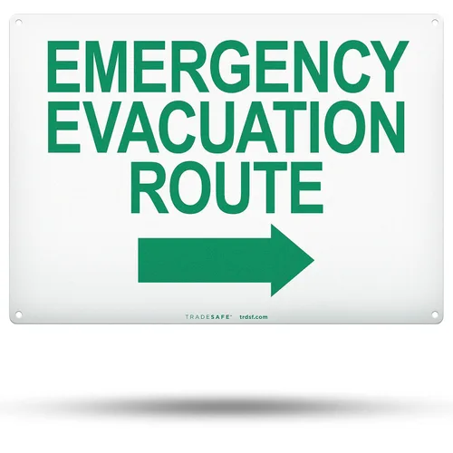 Miniatura 12 de TRADESAFE Señal de flecha izquierda de ruta de evacuación de emergencia – Ruta De Evacuación De Emergencia Señal Español, Instalación Rápida