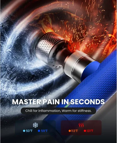 Miniatura 2 de BOB AND BRAD Pistola de masaje A7 Pro con terapia de calor y frío para dolor de espalda y recuperación, tejido profundo de 0.433 in, pistola Azul