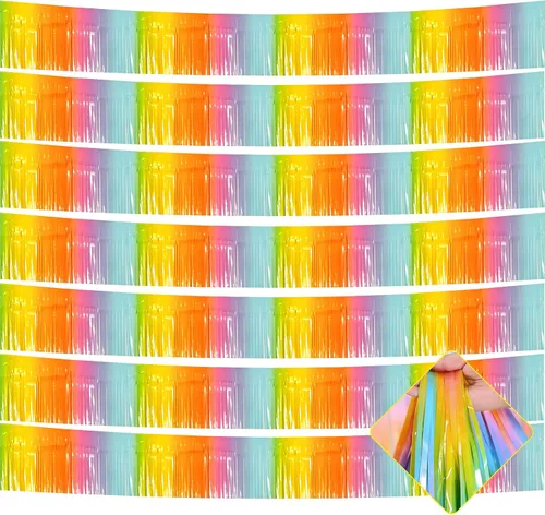 Miniatura 26 de Paquete de 10 unidades de guirnalda de flecos de papel de aluminio de 10 pies con lentejuelas metálicas, bandera para colgar en la pared, telón