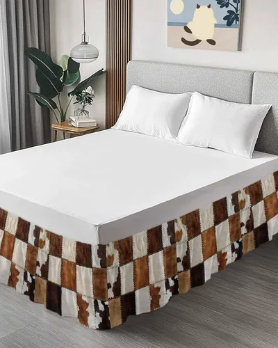 Miniatura 3 de Falda de cama de cuero vintage, tamaño King de 16 pulgadas de caída, ajustable y elástica, plisada, con volantes de polvo de lujo para cama