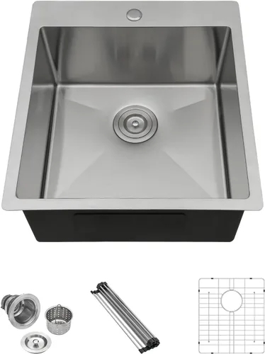 Miniatura 20 de Lordear - Fregadero de barra – Fregadero de barra dorado de 13 x 15 pulgadas con grifo dispensador de jabón, estación de trabajo, calibre 16 T304