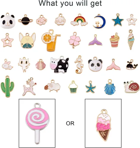 Miniatura 2 de Craftdady Encantos colgantes esmaltados con dijes de alimentos, animales, flores, encantos bonitos, dijes de frutas de metal colorido, ornamento