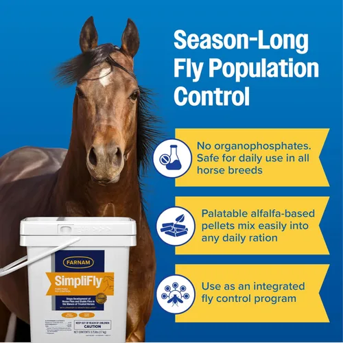 Miniatura 6 de Farnam SimpliFly - Suplemento diario de control de moscas para caballos, 3.75 libras, pellets apetecibles aprobados por la EPA, evita las moscas