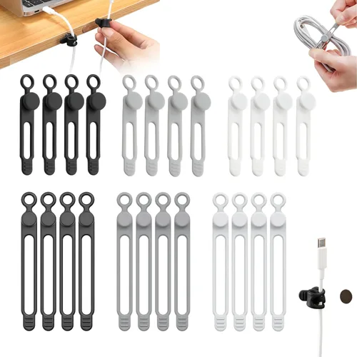 Miniatura 7 de Bridas de silicona para cables, organizadores magnéticos de cables de datos, reutilizables, organizador de cables, correas de cable de sujeción