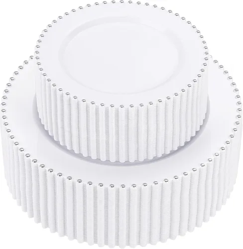 Miniatura 16 de supernal 100 piezas Platos de plástico negros y dorados, platos desechables negros, suministros de fiesta de Halloween que incluyen 50 platos