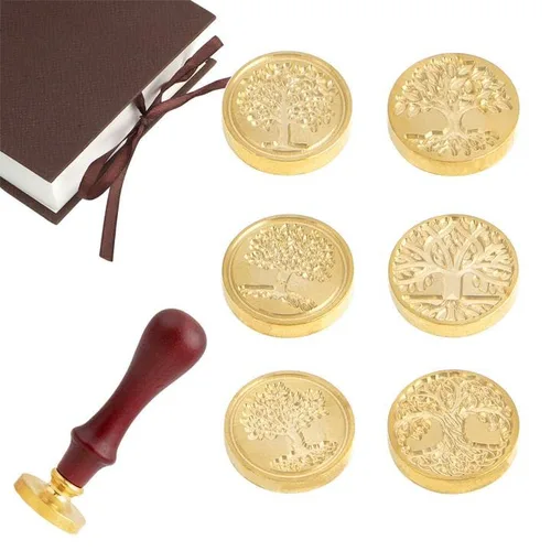 Miniatura 11 de Juego de sellos de cera de cobre, 6 sellos de cera, 1 mango de madera, kit de sellos de cera de sellado clásico, frases de felicitación