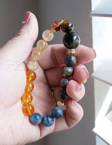 Miniatura 173 de Precious Gemstone Natural Crystal Healing Bracelet, Rutilated Quartz, Moonstone, Quartz Handmade Original Design Bracelet