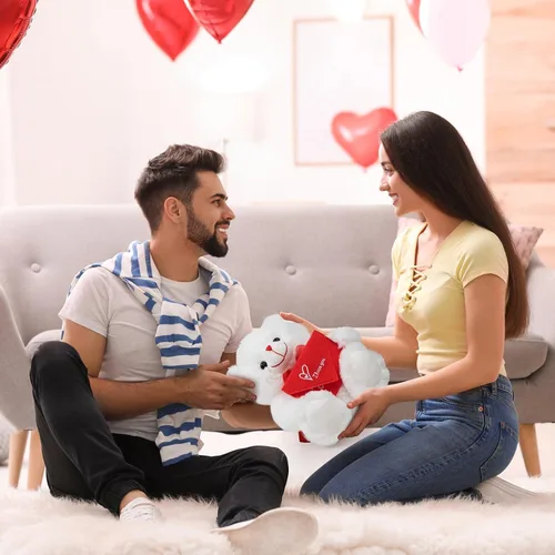 Miniatura 2 de HollyHOME Oso de Peluche Oso de Rosa Oso de Peluche Suave con Sobre Rojo de Felpa Suave Juguetes de Vacaciones Regalo 30 cm Blanco