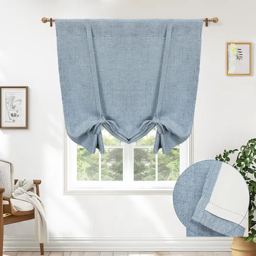 Miniatura 39 de DriftAway - Cortinas de Lino con Doble Capa, Blackout, de Atar, con Aislaje Térmico, Totalmente Forradas, Estilo Globo Romano, para Baño, con Lino