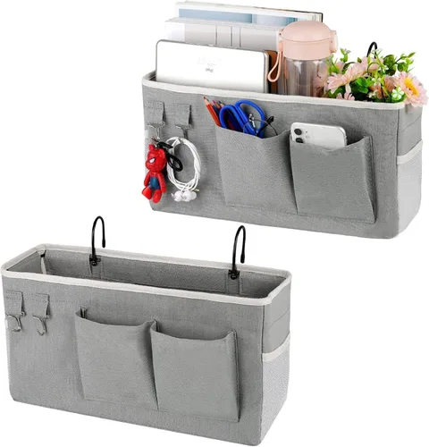 Miniatura 8 de Organizador de almacenamiento para mesita de noche, bolsa de almacenamiento colgante para cabeceros, literas, dormitorios, libros, teléfono, Nuevo