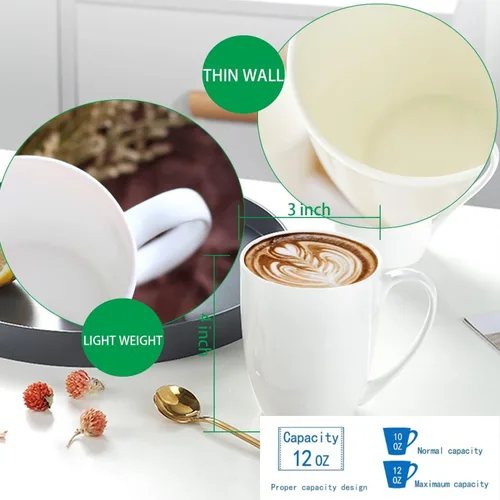 Miniatura 6 de Chulan Tazas de Café de Porcelana Fina de Hueso Blanca Delgada con Más del 45% de Contenido de Hueso 10 oz, Tazas de Porcelana Ligeras para Espresso