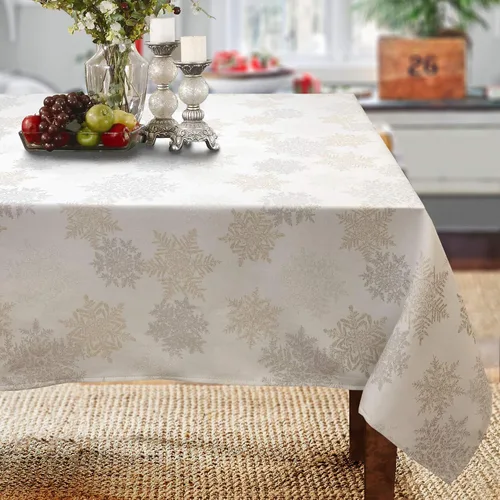 Miniatura 5 de CAIT CHAPMAN HOME COLLECTION - Mantel festivo de copos de nieve plateados y dorados metálicos en jacquard tejido (mantel de 35 x 183 cm)
