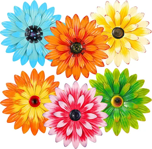 Photect 6 piezas de flores de metal para colgar al aire libre, margaritas de metal para decoración de pared, flores 3D de múltiples capas para