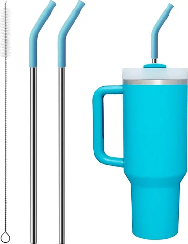 Miniatura 24 de 2 piezas de pajitas de acero inoxidable para vaso Stanley de 40 oz, accesorios de reemplazo para vaso Stanley de 40 oz con puntas de silicona