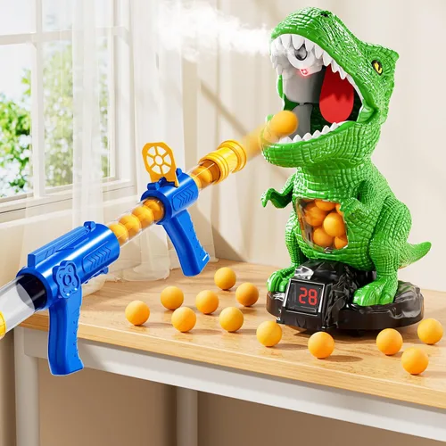 Disparo de dinosaurios movibles para juguetes para niños de 4 a 6 años, juegos electrónicos para niños con lanzador de bomba de aire, registro de