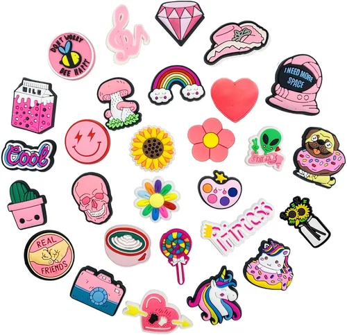 30 45 50 dijes para zapatos para Crock Girl Pink Peace Love Fast Food Mexicano Shoe Decor Charms para pulseras, sandalias, accesorios de decoración