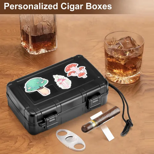 Miniatura 6 de Estuche para cigarros de viaje con capacidad para 10 puros, humidor de cigarros portátil incluye cortador de puros, humidificador, higrómetro, juego