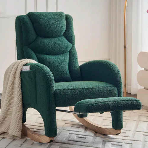 Comfy - Silla mecedora para guardería, silla tapizada para guardería con reposapiés, moderna con bolsillo, sillón decorativo con base mecedora suave