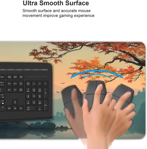 Miniatura 5 de Alfombrilla de mouse grande con diseño japonés de paisaje de edificios antiguos, alfombrilla de teclado para juegos extendida XXL, base de goma