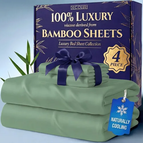 Miniatura 29 de DECOLURE 100% Viscosa derivada de bambú, juego de sábanas tamaño King de 4 piezas, lujosas sábanas naturalmente frescas, juego de cama ultra suave
