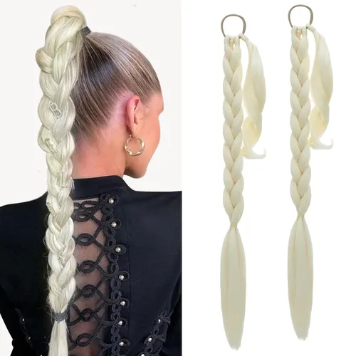 S-noilite 2 extensiones de cabello sintético trenzado largo con banda para el cabello, trenzas de cabello rubio trenzado, extensión de cola de