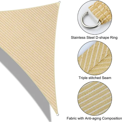Miniatura 2 de Toldo triangular de 14 x 14 x 14 pies, toldo de tela con bloqueo UV, para patio al aire libre, jardín, 185 GSM, 95% de bloqueo UV, resistente, Beige