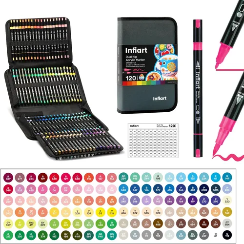 Dual-Tip Acrylic Paint Markers, 120 Colors Acrylic Paint Pens, High Coverage for Rock, Fabric, Ceramic, Glass, Wood, Canvas, Scrapbooking & DIY Art