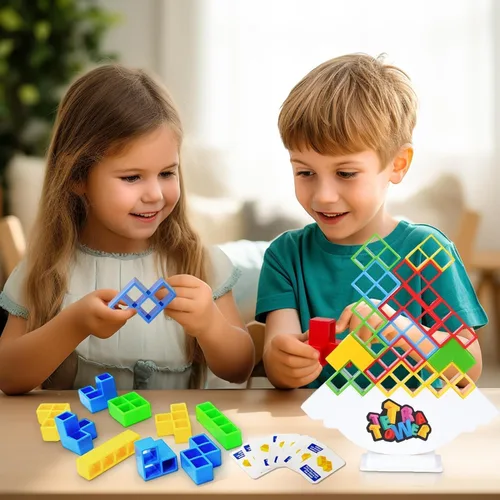 Miniatura 3 de 50 Piezas Juegos de Mesa para Niños y Adultos Torre Tetra Juguetes de Equilibrio y Apilamiento Perfectos para Juegos Familiares, Fiestas, Viajes