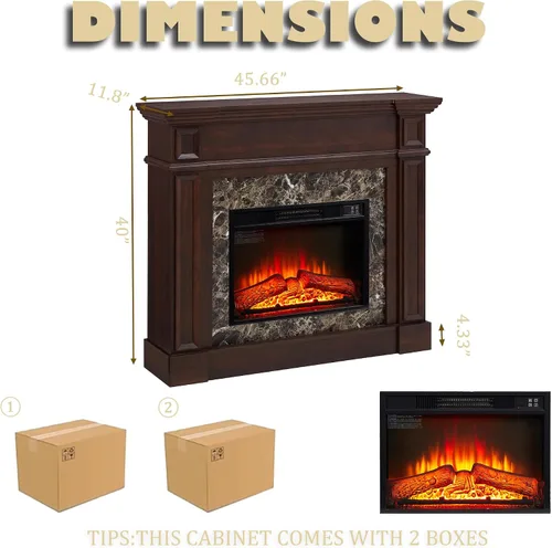 Miniatura 2 de Chimenea eléctrica de 46 pulgadas con repisa, estufa de leña portátil independiente con control remoto, inserto de chimenea de 23 pulgadas, 1400 W