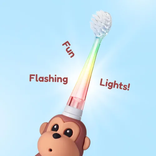 Miniatura 5 de BrushBaby WildOnes - Cepillo de dientes eléctrico recargable para niños, de 0 a 10 años - Diseño de mono con luces intermitentes - Cerdas DeepClean