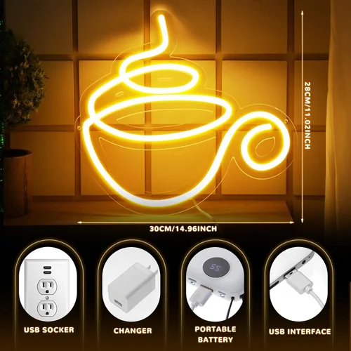 Miniatura 2 de Kathfly Letrero de neón LED de neón para cafetería, decoración de pared LED moderna para tienda, accesorios para cafetería, restaurante, pub