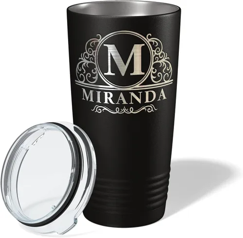 Miniatura 2 de Vaso personalizado de regalo de cumpleaños para mujeres y hombres, elaborado círculo monograma grabado en negro, taza personalizada de acero