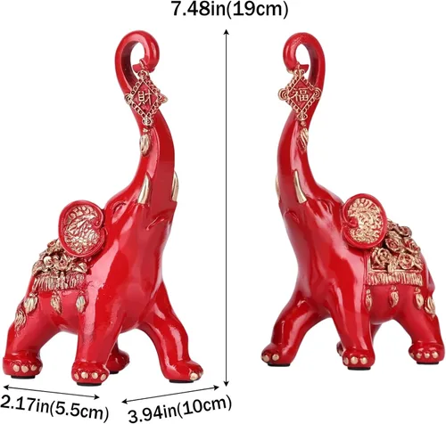 Miniatura 3 de Estatuas de elefante rojo para decoración del hogar, un par de estatuas de elefante de la suerte rojas y esculturas decorativas para la sala