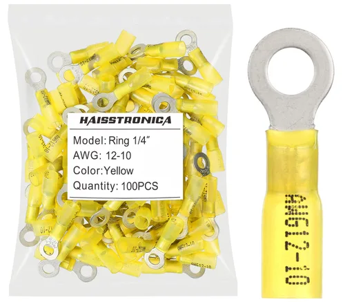 Miniatura 25 de haisstronica 100 conectores de anillo termorretráctiles de grado marino azul de 1/4 pulgadas, conectores de terminales de anillo de cobre rojo