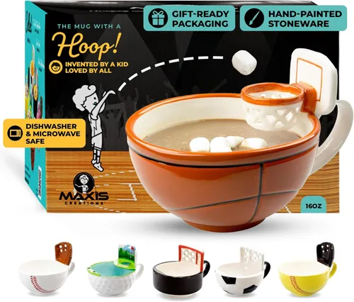 MAX'IS Creations La Taza con Aro Tazas de Baloncesto Tazas de Café Novedosas Taza de Chocolate Caliente Entrenador Deportes Regalos de Baloncesto