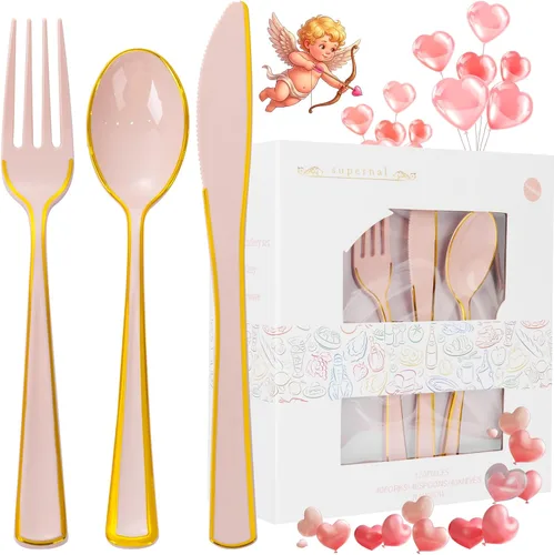 Miniatura 14 de Supernal 120 PCS Cubiertos de Plástico Transparente Resistentes – Utensilios Desechables Juego de Cubiertos Coloridos Arcoíris Incluye 40 Tenedores