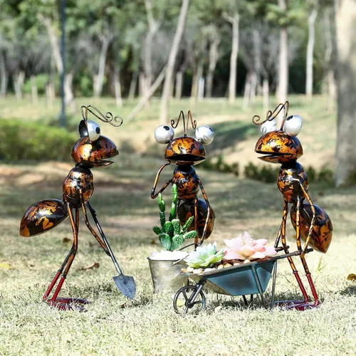 Miniatura 5 de Tooarts Escultura de Hormiga de Metal para Decoración de Jardín en Patio, Césped, Hogar, Estatua para Interior y Exterior con Cubo Desmontable