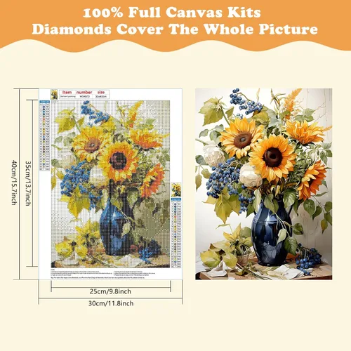 Miniatura 2 de SENQAO Kits de arte de diamantes de girasoles para adultos, pinturas de puntos de diamante de perforación completa para principiantes, pintura