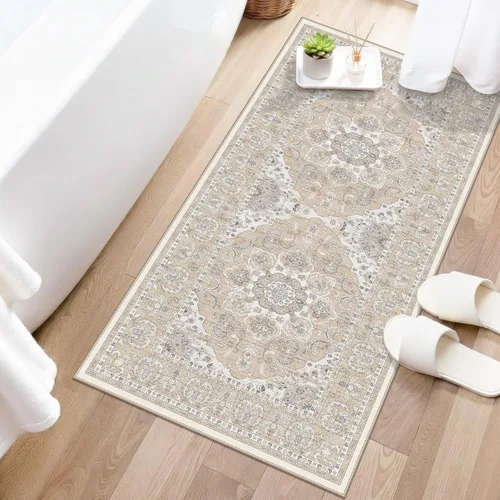 Miniatura 61 de Alfombra lavable para entrada de 2x3 pies - Alfombra pequeña de entrada vintage desgastada oriental antideslizante que no suelta pelusa, suave