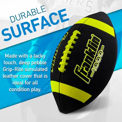 Miniatura 2 de Franklin Sports Youth + Adult Footballs - Extra Grip 1000 Official Size, Junior + Pee Wee Kids - 1 + 12 Packs Negro/Óptico