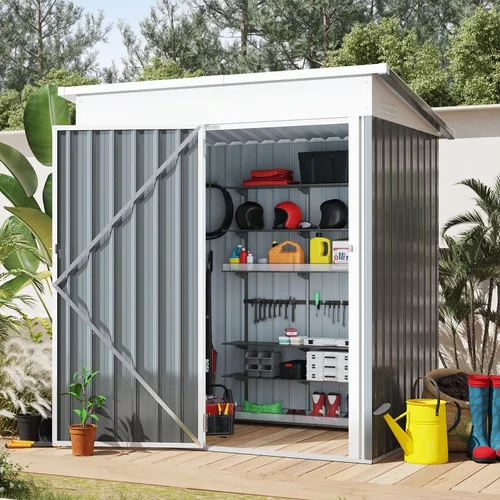 Miniatura 19 de AECOJOY Cobertizo de almacenamiento al aire libre de 5 x 3 pies, pequeño cobertizo de metal con puerta con cerradura, almacenamiento de utilidad
