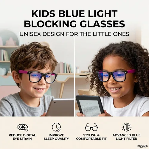 Miniatura 5 de Lentes rectangulares digitales con bloqueo de luz azul para niños y niñas de 5 a 12 años