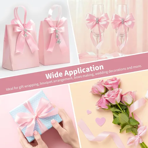 Miniatura 7 de Mauproy Cinta de satén rosa bebé de 1-1/2 pulgadas de ancho, cinta de tela de poliéster sólido de 50 yardas para hacer rosas, envoltura de regalos